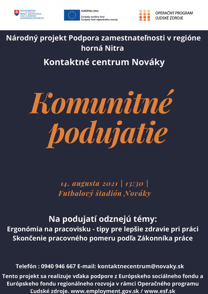 Pozvánka na komunitné podujatie - kontaktné centrum Nováky