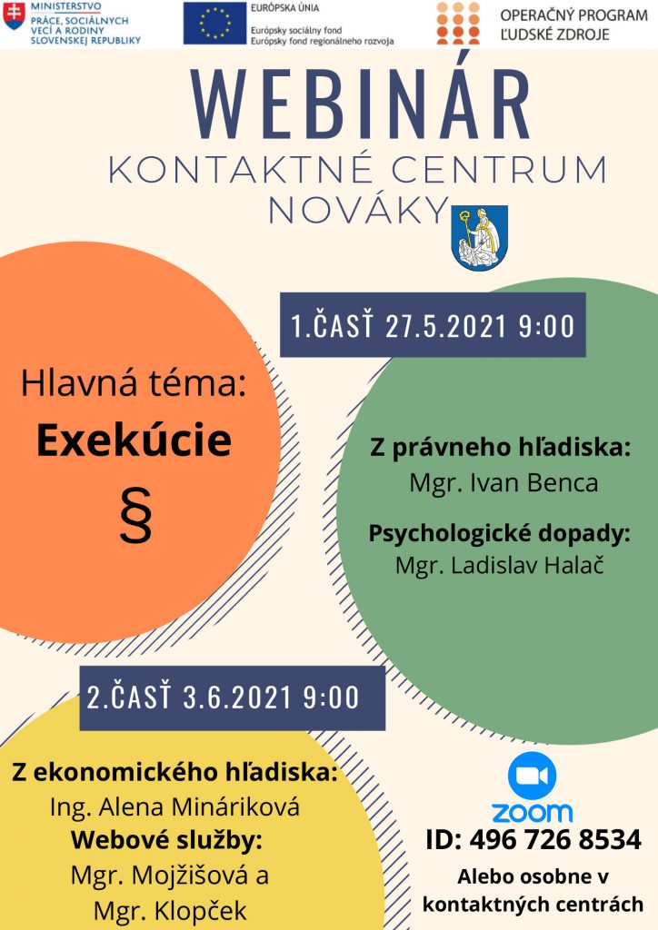 Pozvánka na webinár - kontaktné centrum Nováky